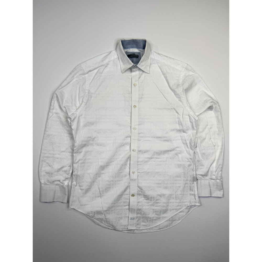 Johnston‎ & Murphy Shirt Mens Medium White Textured Check Tailored Fit Button Up